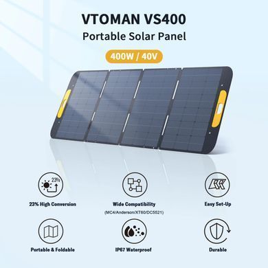 Сонячна панель Vtoman 400W 40V IP67 MC-4/Anderson/XT60/DC5521 (VS400) [404446]