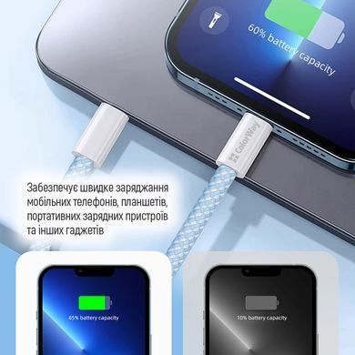 Кабель ColorWay Lightning + USB Type-C (M/M), 3.0 А, 1 м, Blue (CW-CBPDCL061-BL) [604167]