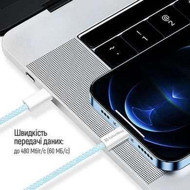Кабель ColorWay Lightning + USB Type-C (M/M), 3.0 А, 1 м, Blue (CW-CBPDCL061-BL) [604167]