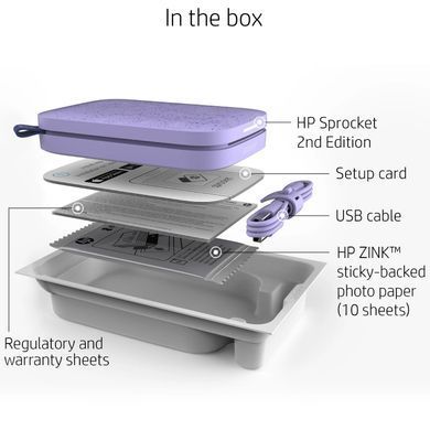 Фотодрукарка портативна HP Sprocket Purple (2"x3",313x400dpi,Zink, 64MB,Bluetooth, колір фіолетовий) (HPISPPR) [401715]