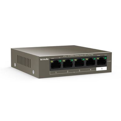 Комутатор TENDA 4xFE PoE, 1xFE Uplink (TEF1105P-4-63W) [104882]
