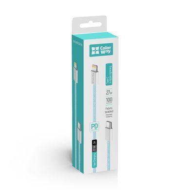 Кабель ColorWay Lightning + USB Type-C (M/M), 3.0 А, 1 м, Blue (CW-CBPDCL061-BL) [604167]