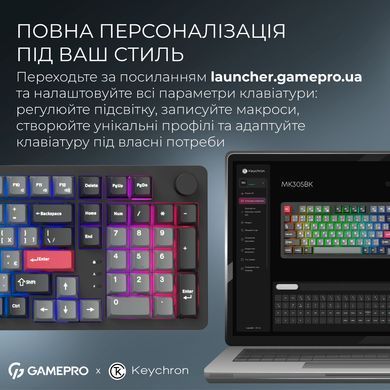 Клавіатура бездротова GamePro Asgard Drakkar Keychron Super Red Switch Black (MK305BK) [616474]