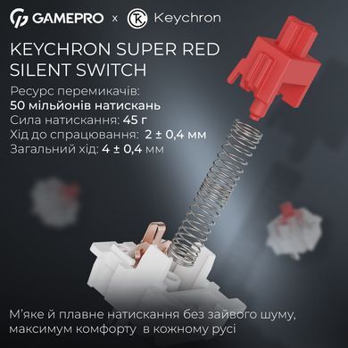 Клавіатура бездротова GamePro Asgard Drakkar Keychron Super Red Switch Black (MK305BK) [616474]