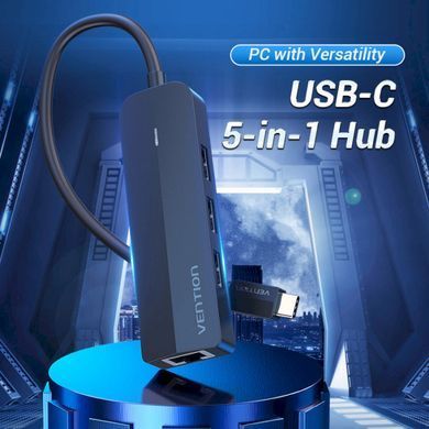 USB-хаб Vention USB-C to USB 3.0*3/RJ45/Micro-B HUB 0.15M Black ABS Type (TGPBB) [802757]
