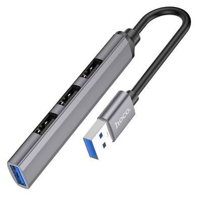 USB-хаб HOCO HB26 4 in 1 adapter(USB to USB3.0+USB2.0*3) Metal Gray (6931474765468) [803603]