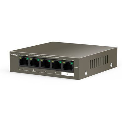 Комутатор TENDA 4xFE PoE, 1xFE Uplink (TEF1105P-4-63W) [104882]