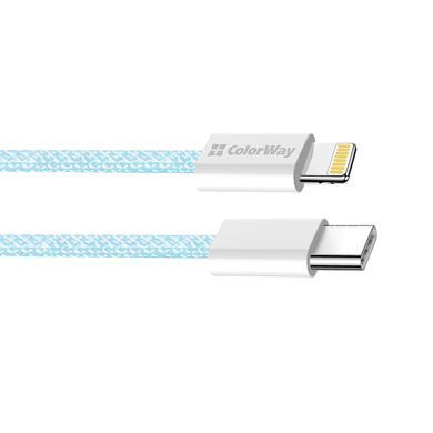 Кабель ColorWay Lightning + USB Type-C (M/M), 3.0 А, 1 м, Blue (CW-CBPDCL061-BL) [604167]