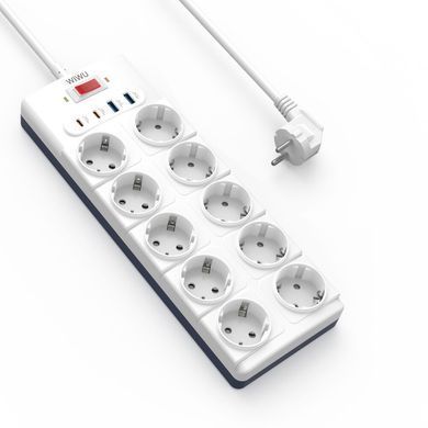 Мережевий подовжувач WIWU 14 in 1 20W GaN Power Strip 2C+2A+10AC Wi-S008 EU (2 m) White (6977703656268) [806492]