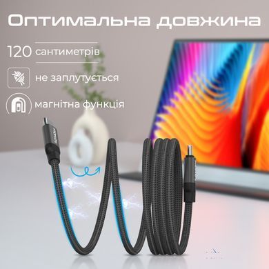 Кабель Promate Springy USB Type-C - USB Type-C (M/M), 3 A, 60 W, 1.2 м, Black (springy.black) [604303]