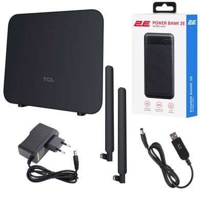 Маршрутизатор TCL LINKHUB (HH42CV2) LTE, Wi-Fi4, 1xFE LAN/WAN, 1xFE LAN, 2xSMA, Чорний + Power Bank 20000мА&middot;год + USB-DC кабель 5В-12В (694743657296) [104705]
