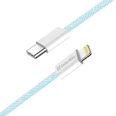 Кабель ColorWay Lightning + USB Type-C (M/M), 3.0 А, 1 м, Blue (CW-CBPDCL061-BL) [604167]