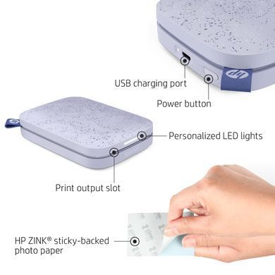 Фотодрукарка портативна HP Sprocket Purple (2"x3",313x400dpi,Zink, 64MB,Bluetooth, колір фіолетовий) (HPISPPR) [401715]