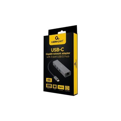 USB-хаб Cablexpert USB Type-C Grey 3-в-1 (A-CMU3-LAN-01) [605115]