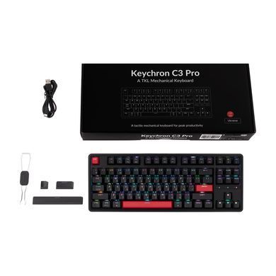 Клавіатура механічна Keychron C3 Pro 87Key, K pro Brown, USB-A, QMK, Hot-swap, EN/UKR, RGB, чорний (C3PH3_KEYCHRON) [13620]