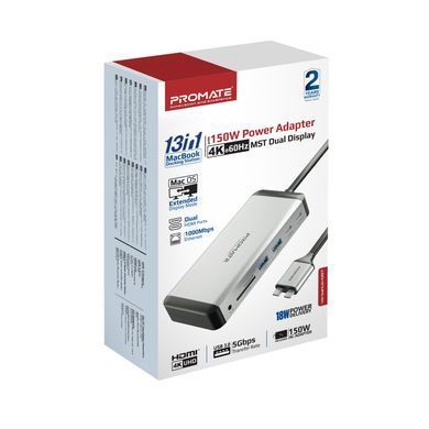 USB-хаб Promate VersaHub USB Type-C 13-в-1 Grey (versahub-mst.grey) [605150]