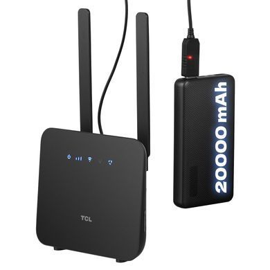 Маршрутизатор TCL LINKHUB (HH42CV2) LTE, Wi-Fi4, 1xFE LAN/WAN, 1xFE LAN, 2xSMA, Чорний + Power Bank 20000мА&middot;год + USB-DC кабель 5В-12В (694743657296) [104705]