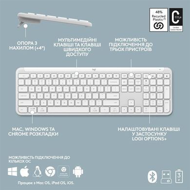 Клавiатура бездротова Logitech Signature Slim K950 US OffWhite USB (920-012466) [606012]
