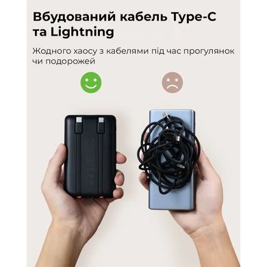 Зовнішній акумулятор VEGER 10000 mAh with built-in cables Type C / Lightning PD QC3.0 2A 22,5W C11 (W1170) black (VG-W1170) [805737]