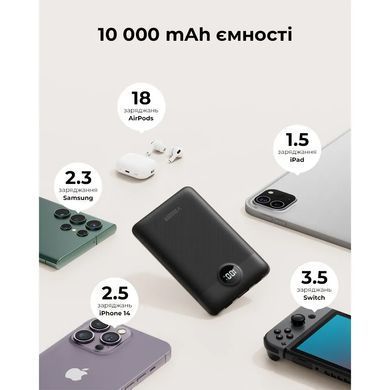 Зовнішній акумулятор VEGER 10000 mAh with built-in cables Type C / Lightning PD QC3.0 2A 22,5W C11 (W1170) black (VG-W1170) [805737]