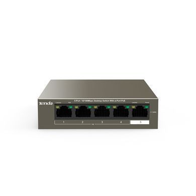 Комутатор TENDA 4xFE PoE, 1xFE Uplink (TEF1105P-4-63W) [104882]