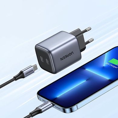 Зарядний пристрій 2xUSB 45W (2xUSB-C) Gan PD 25W+20W, CD294 Ugreen Сірий (90573) [402106]