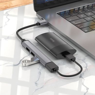 USB-хаб HOCO HB26 4 in 1 adapter(USB to USB3.0+USB2.0*3) Metal Gray (6931474765468) [803603]