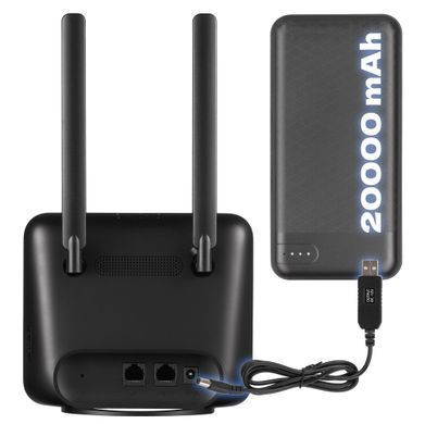 Маршрутизатор TCL LINKHUB (HH42CV2) LTE, Wi-Fi4, 1xFE LAN/WAN, 1xFE LAN, 2xSMA, Чорний + Power Bank 20000мА&middot;год + USB-DC кабель 5В-12В (694743657296) [104705]
