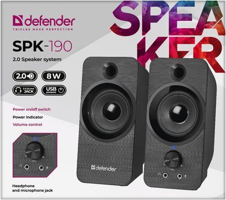 Акустична система 2.0 Defender SPK 190, 8Вт, USB, чорна (65190) [405131]