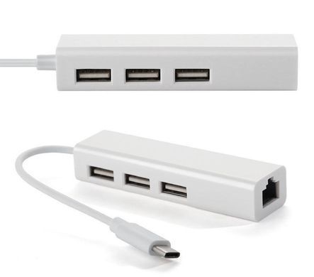 Хаб USB 2.0 Type-C -> 3xUSB 2.0 + RJ45 Fast Ethernet White (S0742) [402586]