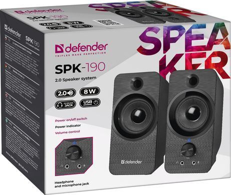 Акустична система 2.0 Defender SPK 190, 8Вт, USB, чорна (65190) [405131]