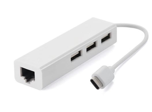 Хаб USB 2.0 Type-C -> 3xUSB 2.0 + RJ45 Fast Ethernet White (S0742) [402586]