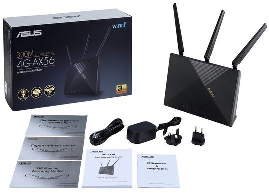 Маршрутизатор ASUS 4G-AX56 AX1800, 4G/LTE, 4xGE LAN, 1xGE WAN (90IG06G0-MO3110) [104499]