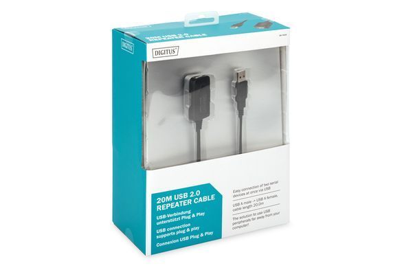 Подовжувач DIGITUS USB 2.0 Active Cable, A/M-A/F, 20м, чорний (DA-73102) [108528]