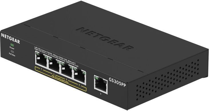 Комутатор NETGEAR GS305PP 5xGE (4xPoE), 83Вт, Некерований (GS305PP-100PES) [14961]