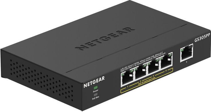 Комутатор NETGEAR GS305PP 5xGE (4xPoE), 83Вт, Некерований (GS305PP-100PES) [14961]