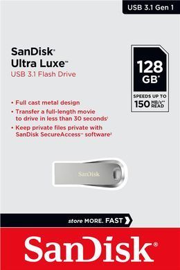 Накопичувач SanDisk 128GB USB 3.1 Type-A Ultra Luxe Срібний (SDCZ74-128G-G46) [108993]
