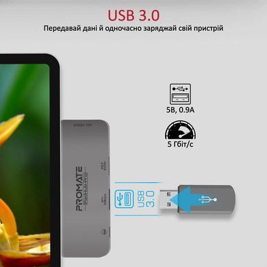 USB-хаб Promate PadHub-Pro USB Type-C 4-в-1 Grey (padhub-pro.grey) [605156]