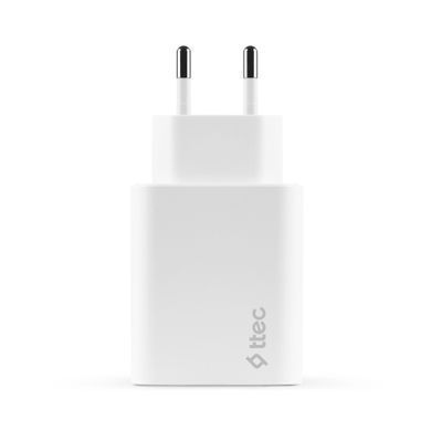 Мережевий зарядний пристрій Ttec SmartCharger Duo USB-C/USB-A 2.4А/12Вт White (2SCS25B) [603106]