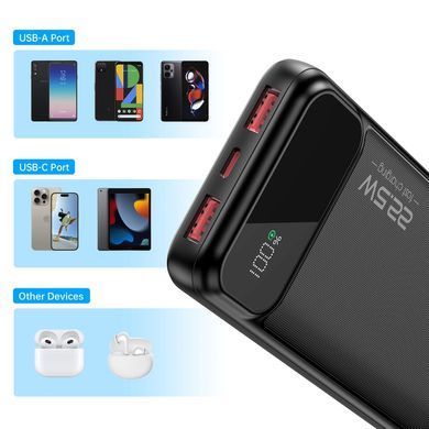 УМБ Choetech 10000mAh 22.5W PD,QC3.0 2USB-A+USB-C Black (B728-CCBK) [402244]