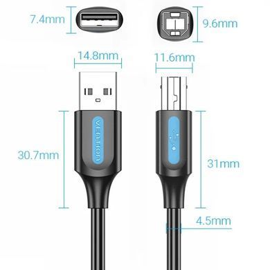 Кабель USB 2.0 AM-BM, 2.0 м, 480Mbps Printer PVC чорний Vention (COQBH) [404565]