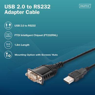 Адаптер DIGITUS USB 2.0 > RS232 (M/M), FT232RNL, 1.8m (DA-70172) [113889]