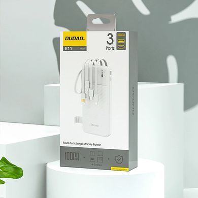 УМБ Dudao 10000mAh K11 10W USB-A,USB-C,microUSB, with USB-A/USB-C/Lightning/MicroUSB cables White (6977196681860) [405051]