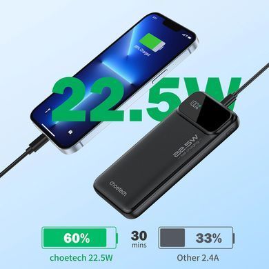 УМБ Choetech 10000mAh 22.5W PD,QC3.0 2USB-A+USB-C Black (B728-CCBK) [402244]