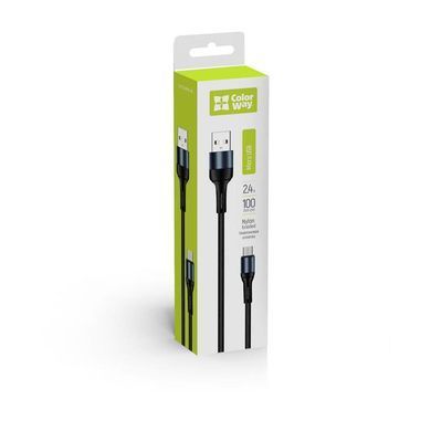 Кабель ColorWay USB - micro USB (M/M), Nylon, 2.4 А, 1 м, Black (CW-CBUM045-BK) [616030]