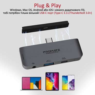 USB-хаб Promate PadHub-Pro USB Type-C 4-в-1 Grey (padhub-pro.grey) [605156]