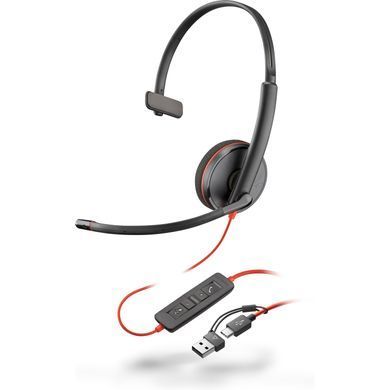 Гарнітура комп'ютерна моно On-ear Poly Blackwire 3210, USB-A, USB-C, всеспрямований, чорний (8X214AA) [107395]