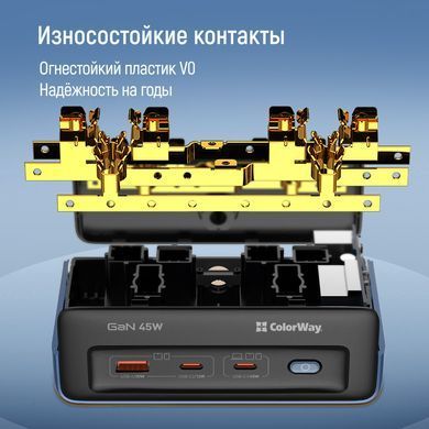 Фільтр живлення ColorWay 45W 2 розетки, 1xUSB-A 2xUSB-C, 2 м, синій (CW-CHE25PDB) [619938]