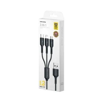 Кабель WK WDC-137 Upine Series 3-in-1 USB - Lightning + micro USB + USB Type-C (M/M), 1.2 м, Black (6941027616284) [605021]