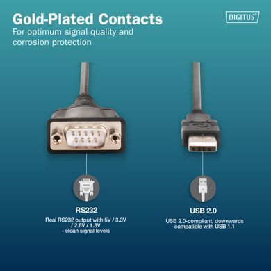 Адаптер DIGITUS USB 2.0 > RS232 (M/M), FT232RNL, 1.8m (DA-70172) [113889]